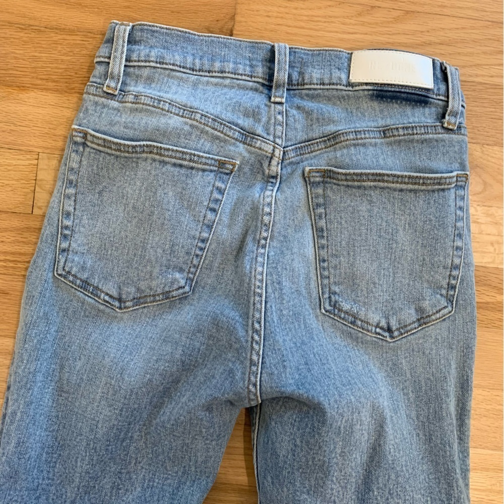 Re/Done 90s High Rise Ankle Crop in Worn Bright Blue size 27 Button Fly Denim - Picture 13 of 16